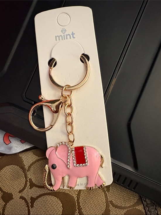 Mint Accessories - Mint Pink Elephant Keychain with Red Saddle and Gold Hardware